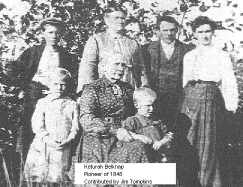 Keturah Belknap at age 90, and her family, from Oregon Pioneer Photo Gallery