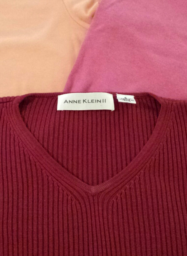 My choices -- peach, pink, or an old burgundy sweater