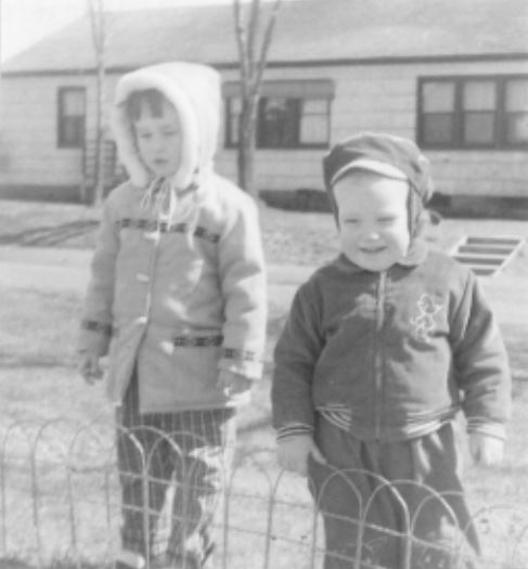My brother and me outside one of Pehrson's houses (April 1959)