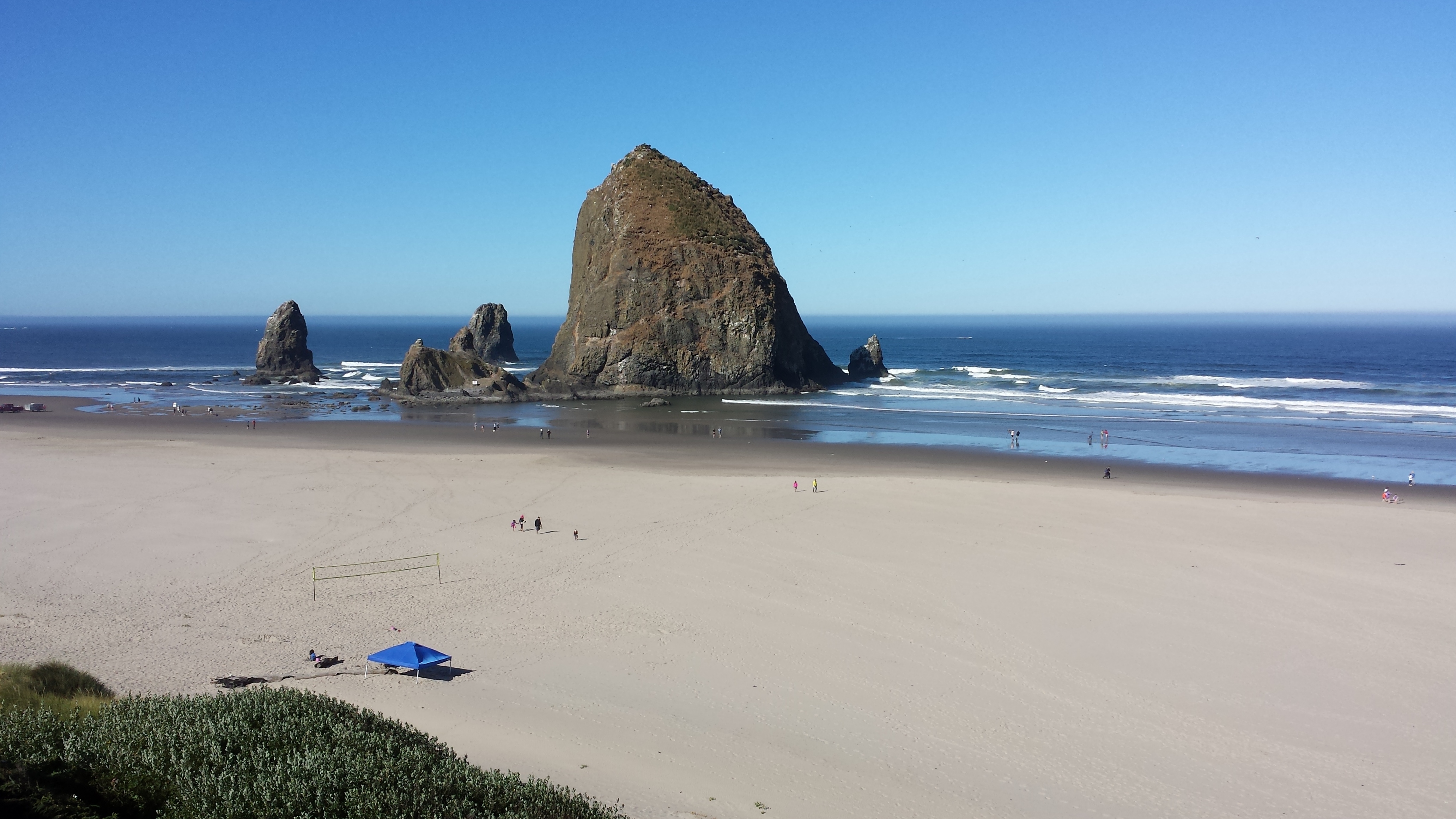 Haystack Rock, Cannon Beach, OR, from our hotel room in the morning